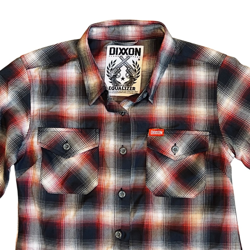 Dixxon Women’s Sz M Red Black Plaid Flannel Button Front Shirt Equalizer Casual - Picture 2 of 14